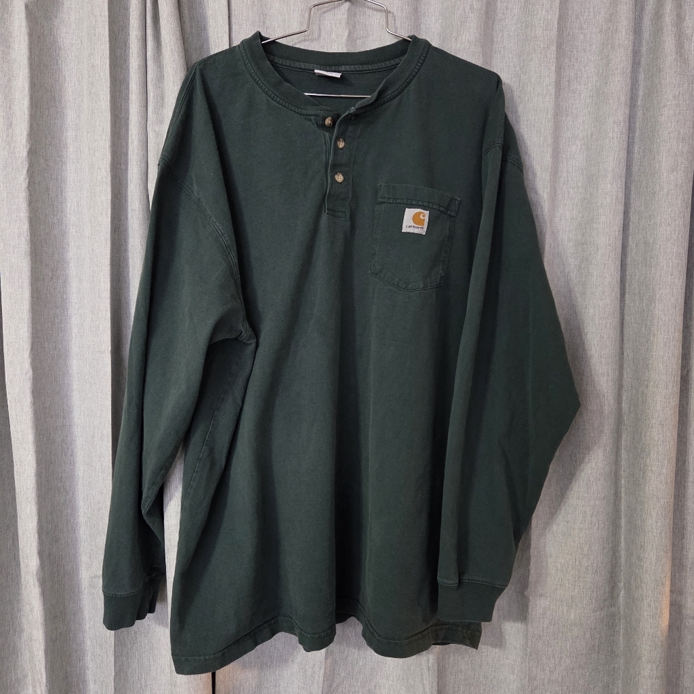 CARHARTT Long Sleeve Henley Pocket T-Shirt Men XL Original Fit HEAVYWEIGHT Green